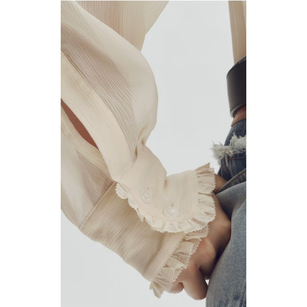 Stella McCartney H&M Silk-Blend Blouse with Ruffled Bib Top Ivory | Size Large - Picture 5 of 6